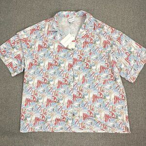 NEW! Lucy Paris Women’s Tropical Print Short Sleeve Button-up T-Shirt Top $78 XS